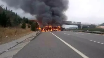 Tarsus’ta Elyaf Yüklü Tır Yangın Çıkardı